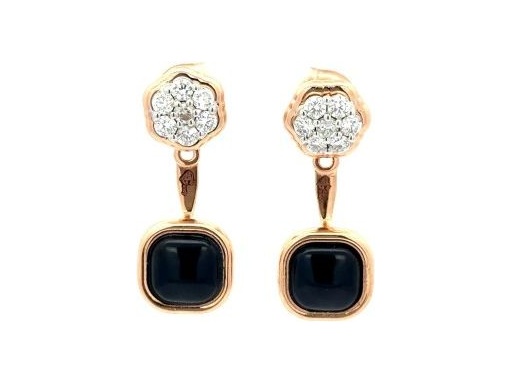 18K Rose Gold Convertible Earrings with Natural Diamonds and Black Onyx Drops